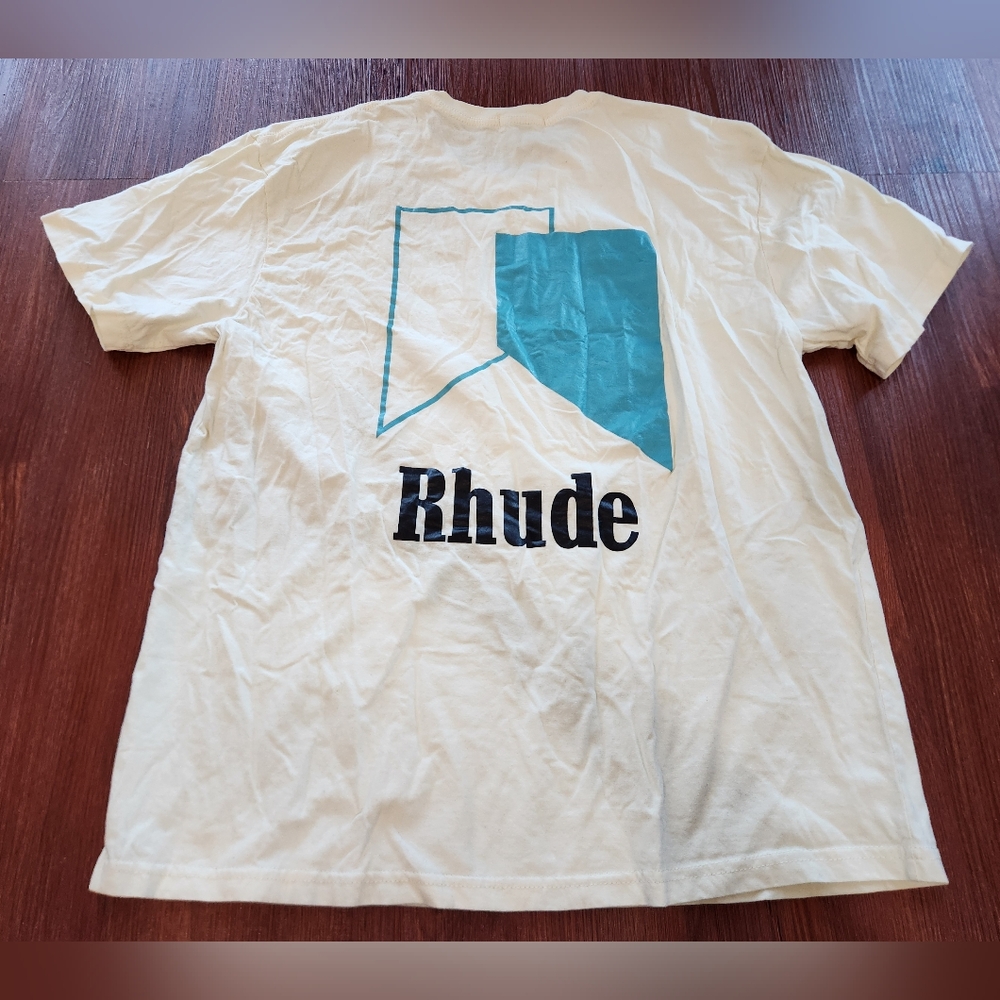Rhude Track Tee Shirt White and Green Graphic Tee